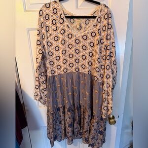 Matilda Jane Floral Long Sleeve Dress in Cream and Blue